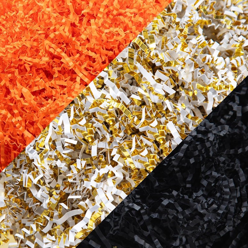 Jocomoni 10.6oz Halloween Crinkle Cut Paper Shred Filler Black Orange Crinkle Cut Paper Sherd Filler for Gift Wrapping Craft DIY Packaging Filling Party Supply - Image 1